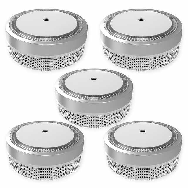 Nemaxx® M1-mini Rauchwarnmelder/rauchmelder Ø71,6mm, Photoelektrisch, Radioaktivfrei, En14604 (afnor 0333), Vds G216020, 85 Db Alarm, 3v Lithium, Hush, Bis Zu 10 Jahre – Silber – 5x