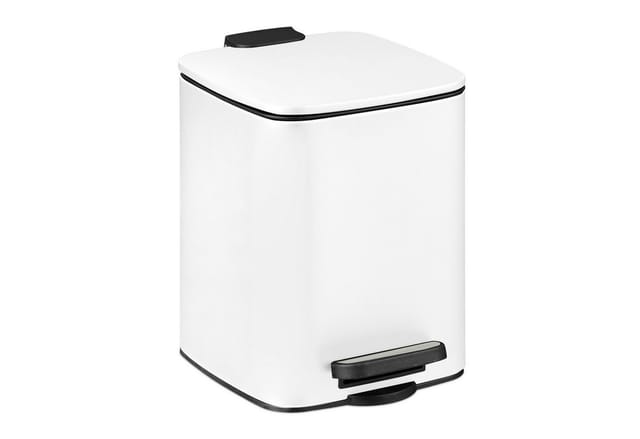 Relaxdays - Kosmetikeimer, 6 Liter, Absenkautomatik, entnehmbarer Inneneimer, Metall, Bad Mülleimer mit Deckel, weiß