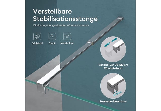 Duschwand für Dusche Duschabtrennung 50x200cm Walk-In ESG-Sicherheitsglas 8mm nano Glas BRAM3 Bremen1K - Mai&mai