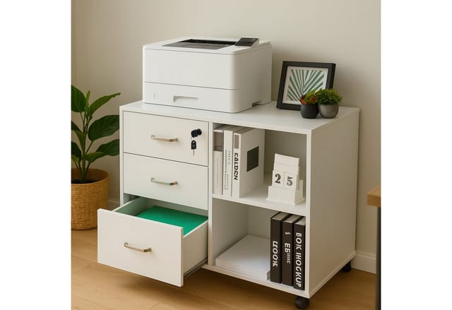 Rollcontainer, 3 Schubladen, 2 Fächer, Hängeregister, HxBxT: 66x80x40 cm, abschließbarer Aktenschrank, weiß - Relaxdays