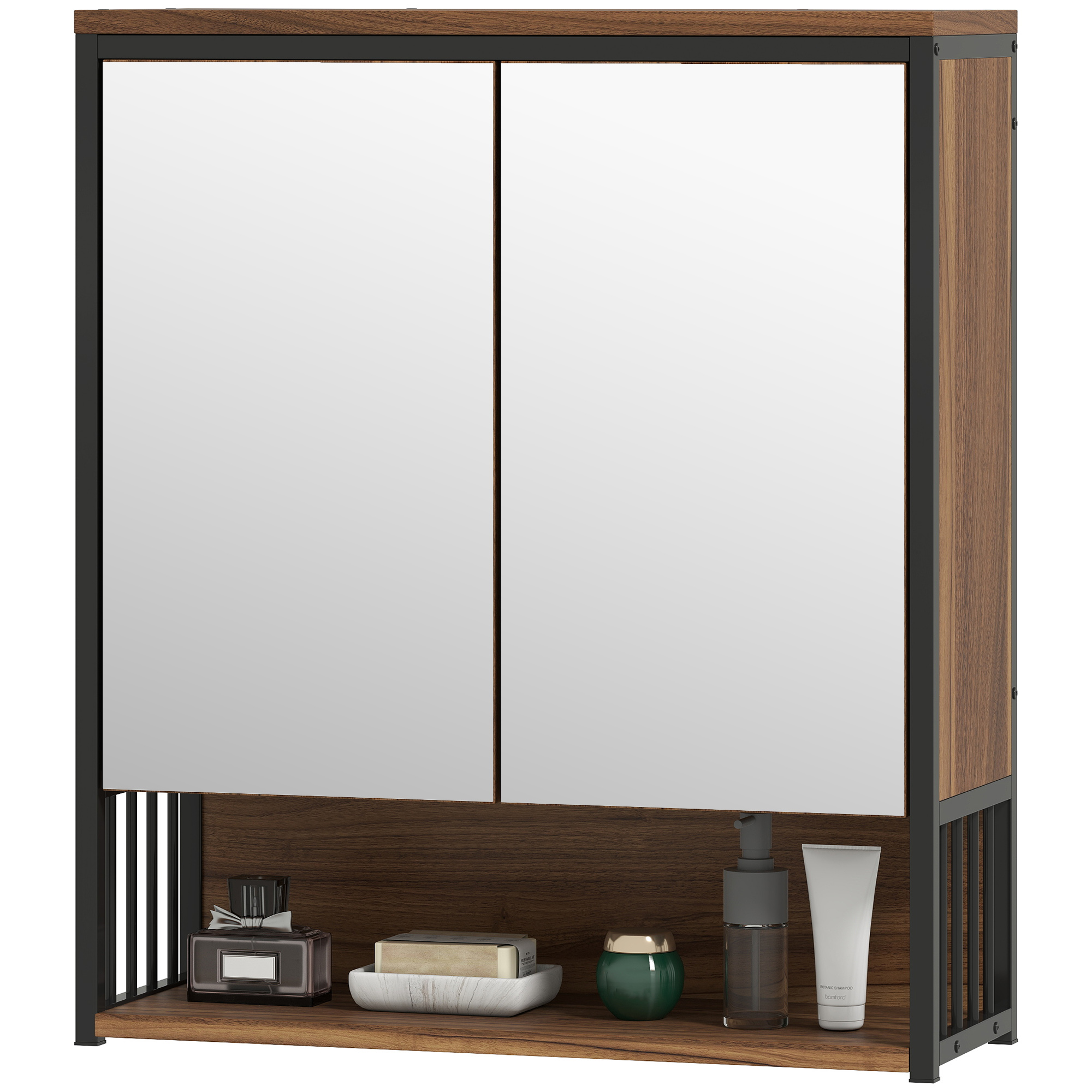 Meuble De Salle De Bain Mural Avec Miroir, Armoire En Mdf Et Aggloméré, Brun