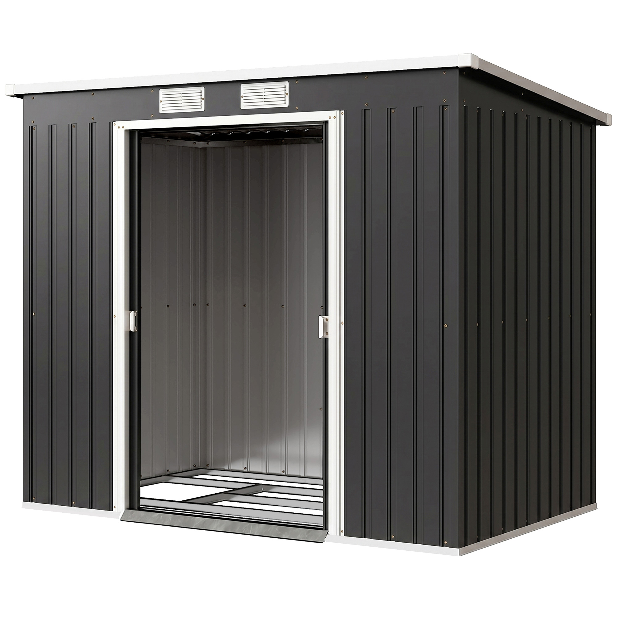 Abri De Jardin Avec Fenêtre D’aération, Portes Coulissantes, Acier Galvanisé, 213 X 130 X 172 Cm, Gris Foncé