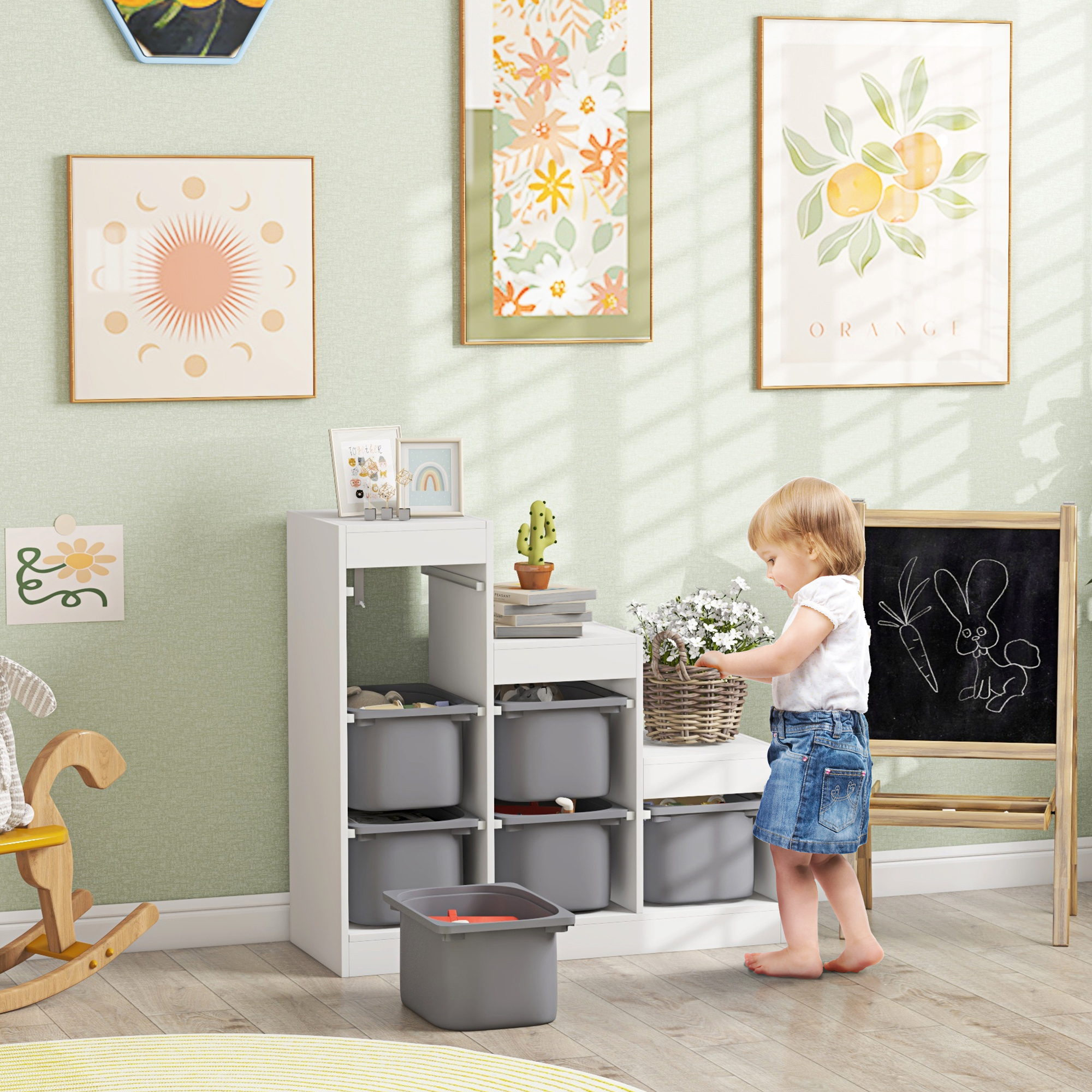 Aufbewahrungseinheit Für Kinderspielzeug Mit 6 Herausnehmbaren Schubladen, 3 Ablageebenen, 96 X 38,5 X 90 Cm, Grau