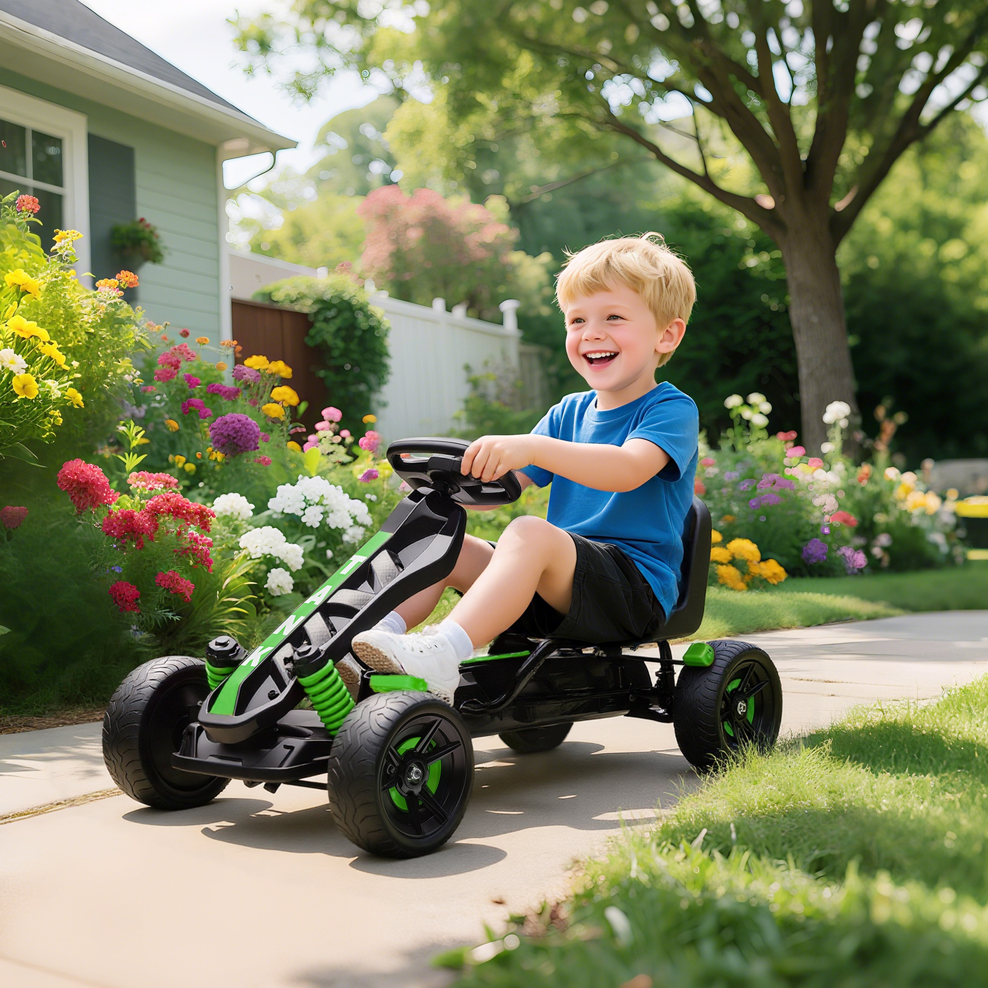 Trampolin-go-kart Für Kinder Von 3 Bis 6 Jahren Mit Freilauf, Bremse Und Rutschfesten Eva-rädern, Grün
