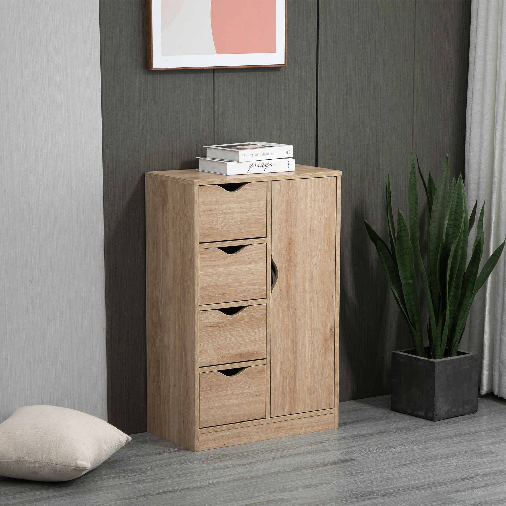 Badezimmerschrank Mit 4 Schubladen, 2-stufigem Einlegeboden Und Eingelassenen Griffen, Spanplatte, 54 X 29 X 83 Cm