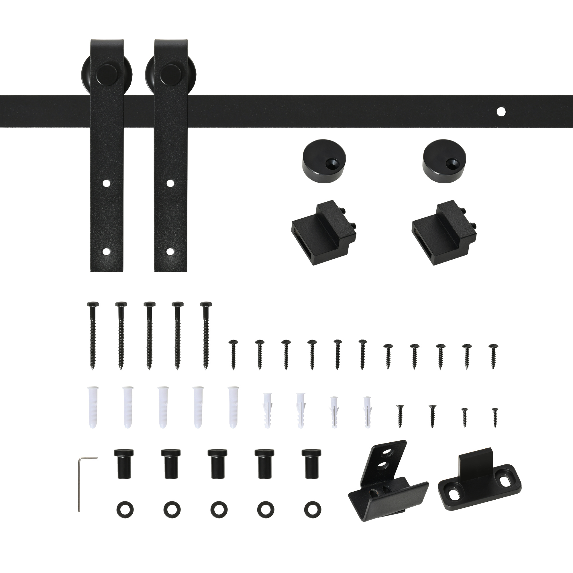 Kit Complet 200 Cm Pour Portes Coulissantes, Rail, Roulettes Et Guidage Au Sol, Système De Porte Coulissante Pour Porte Unique En Bois.