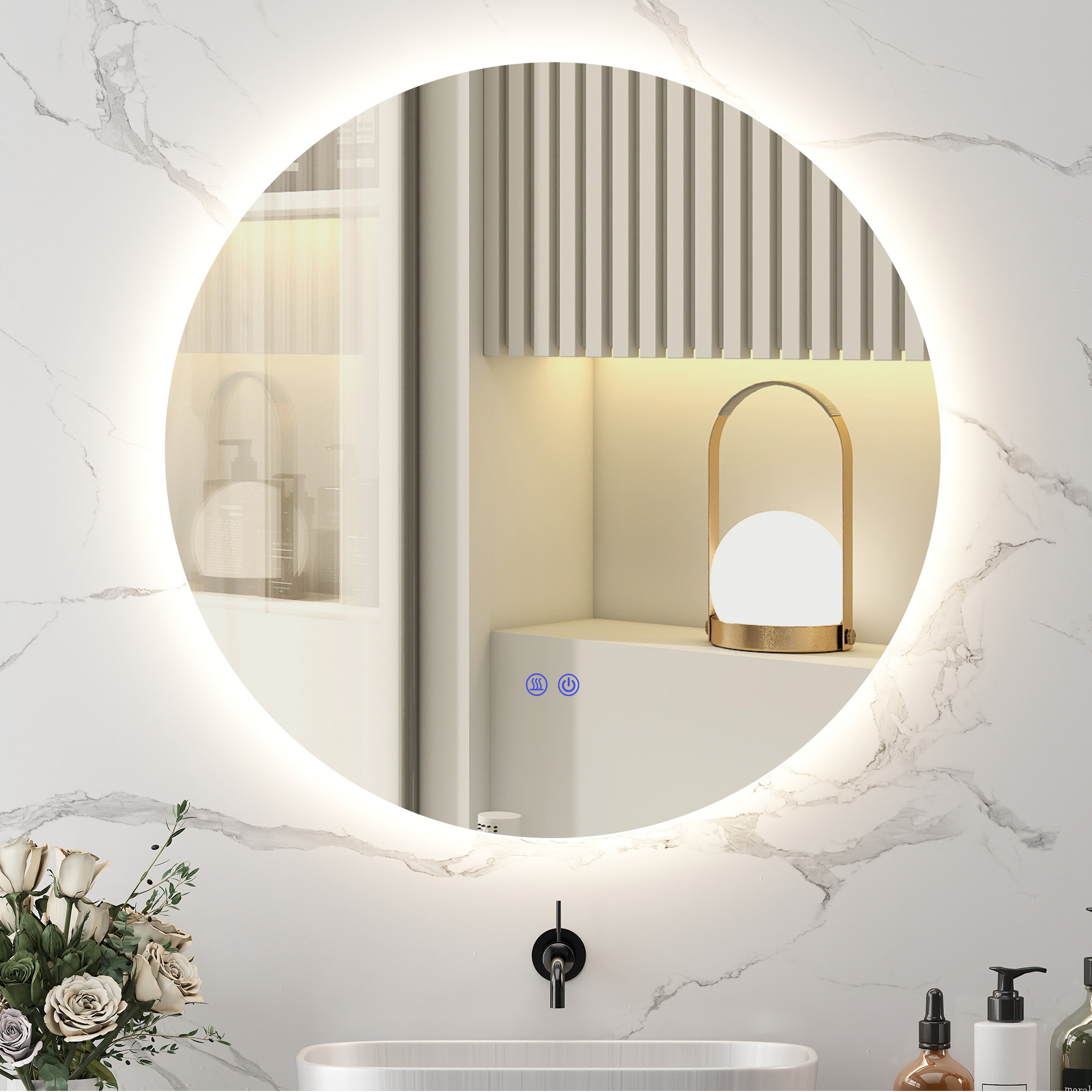 Runder, Led-beleuchteter Badezimmerspiegel Ø 80 Cm Mit Touch-schalter Und Antibeschlagsystem