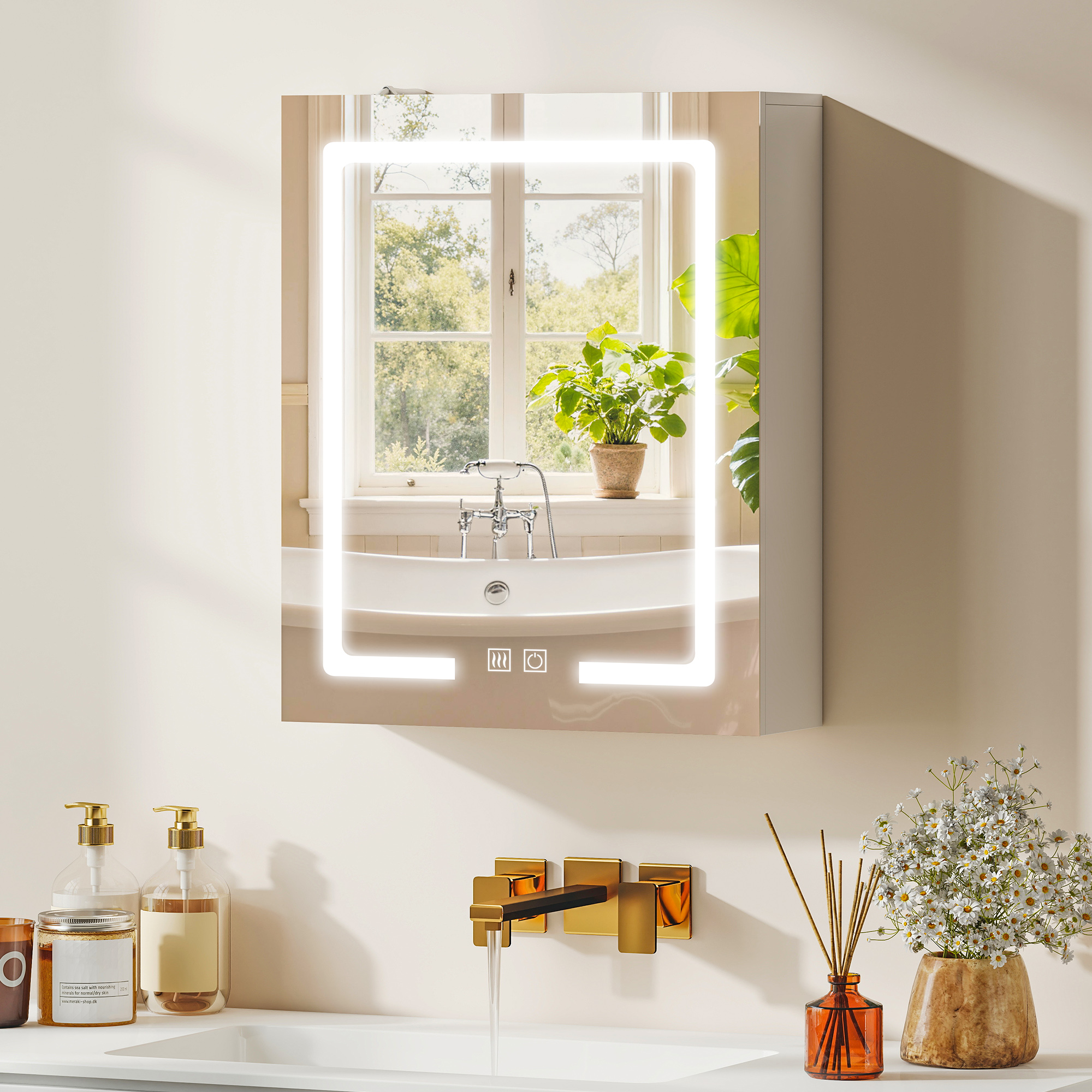 Badezimmerschrank Mit Spiegel Und Led-beleuchtung, Beschlagfrei, Verstellbare Einlegeböden, 50 X 15 X 60 Cm, Weiß