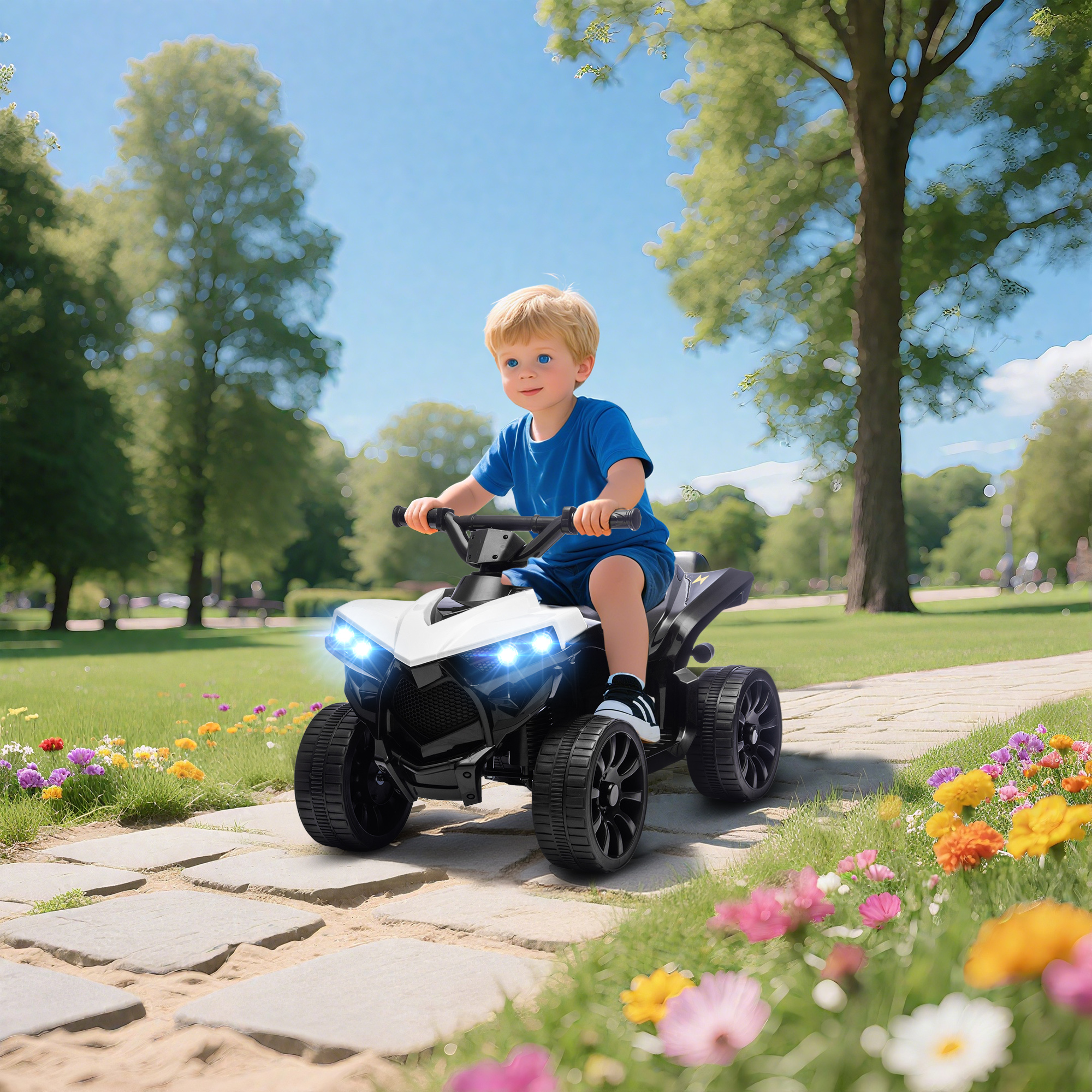 Elektrisches Quad Für Kinder (atv) Mit 6v-akku, Led-scheinwerfern Und Musik, Für Kinder Von 3 Bis 6 Jahren, Weiß