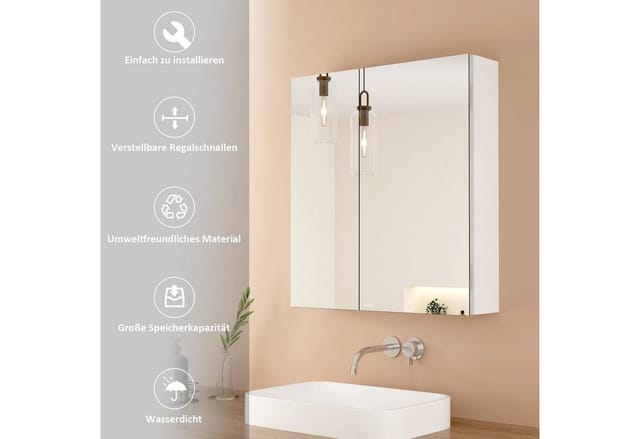 Spiegelschränke 60x65cm Spiegelschrank Badschrank mit Doppelseitiger Spiegel (Weiß) - Emke