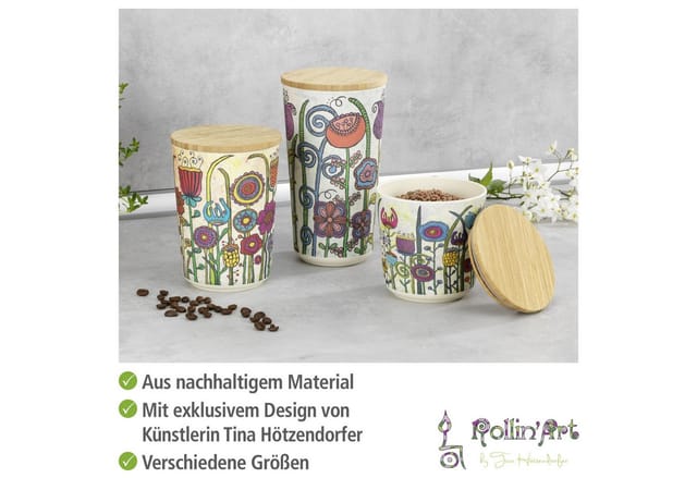 3-er Set Vorratsdose Garden mit exklusivem Design und luftdichtem Bambus-Deckel 2,15 Liter, by Rollin'Art, Mehrfarbig, Kunststoff - pla mehrfarbig,