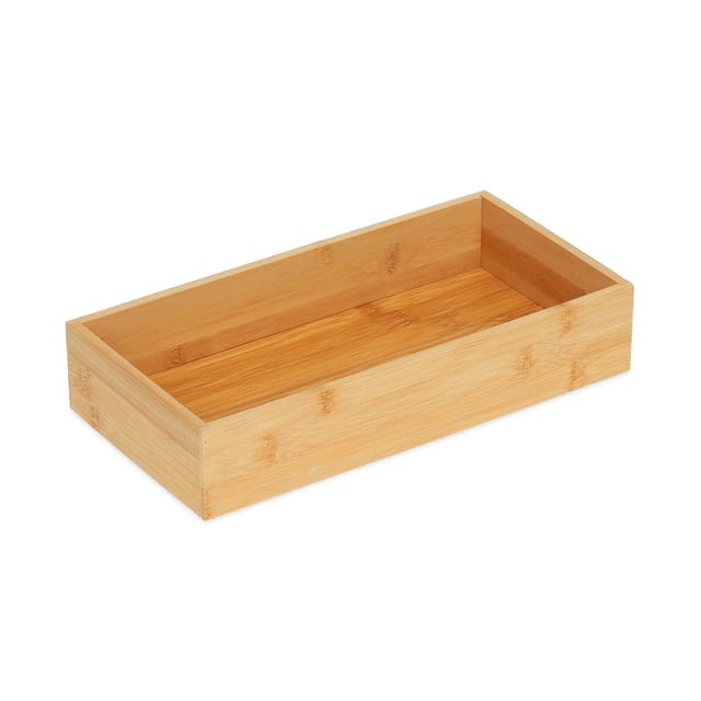 Ordnungsbox Bambus, flache Aufbewahrungsbox ohne Deckel, hbt 6 x 30 x 15 cm, Bambusbox Küche, Bad, Büro, natur - Relaxdays