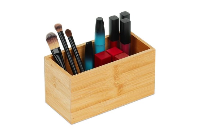 Ordnungsbox Bambus, schmale Aufbewahrungsbox ohne Deckel, hbt 9,5x18x9 cm, Bambusbox Küche, Bad, Büro, natur - Relaxdays