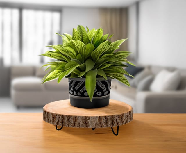 Spetebo - Mini Beistelltisch Baumscheibe mit Metall Gestell - 25 cm - kleiner Blumenhocker aus Holz - Pflanzen Ständer Blumen Hocker Deko Teller