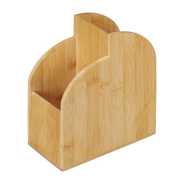 Relaxdays Stiftehalter Bambus, Schreibtisch Organizer, Büro, 2 Fächer, HBT: 20x17x9 cm, Stiftebox, Stiftebecher, natur