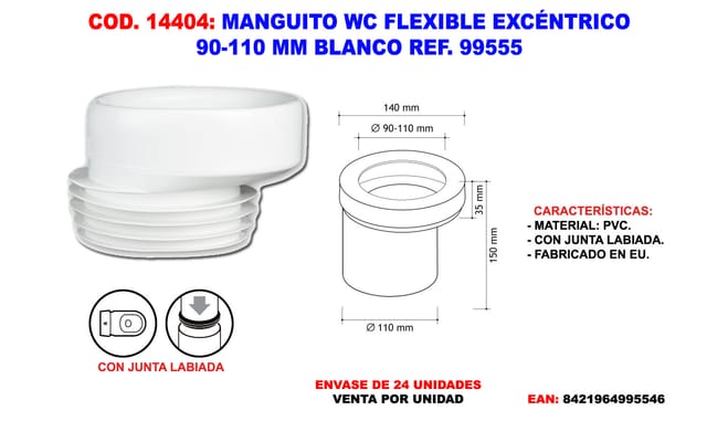 Exzentrische flexible Toilettenhülse 90-110 mm Weiß Ref. 99955