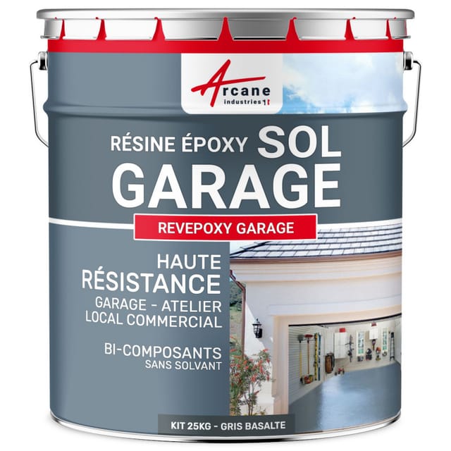 Epoxidharzlack: Garagenboden - revepoxy garage - Basaltgrau ral 7012 - kit 25kg bis zu 80m² für 2 Schichten - Basaltgrau ral 7012
