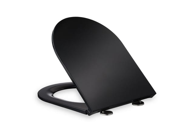 Toilettendeckel mit Absenkautomatik & Quick Release, 36 x 45 cm, Duroplast, Montage von oben, D-Form, schwarz - Relaxdays