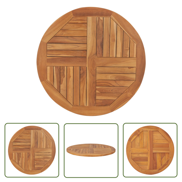 Tischplatte Massivholz Teak Rund 2,5 Cm 80 Cm - Teakholzt Tischplatte - Esstisch Platte - Runder Tisch - Outdoor Tischplatte - Gartentischplatte - The Living Store
