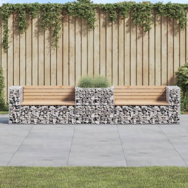 Gartenbank mit Gabione Massivholz Kiefer - Vidaxl