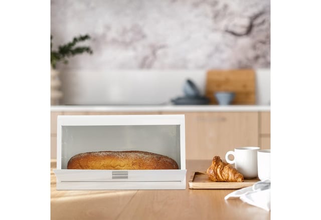 Relaxdays - Brotkasten aus Edelstahl, Brot Aufbewahrungsbox, hbt: 20,5 x 34,5 x 23,5 cm, Brotaufbewahrung, Metall, weiß