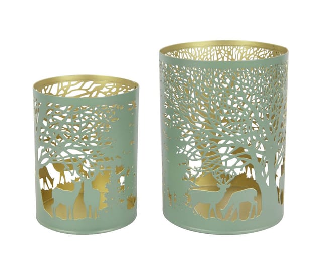 TrendLine Windlicht Metall Rentier Ø 9 cm grün-gold