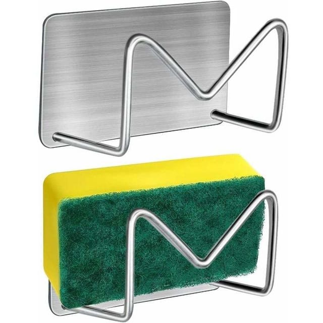 Shining House - 2er Set Selbstklebender Schwammhalter, 304 Edelstahl Küchenspüle Schwammhalter Ohne Bohren Schwammhalter für Abtropffläche - Silber,