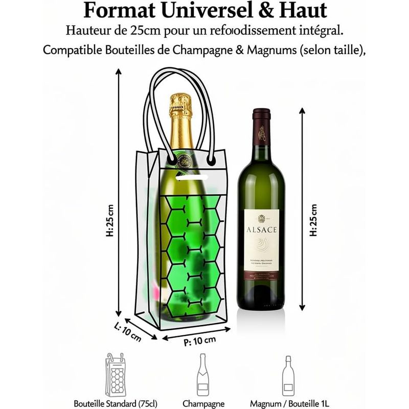 3er-set Flaschenkühltaschen – Tragbarer Eisbehälter Mit Grünem Gel – Isolierte Hülle Mit Griffen Für Wein, Champagner Und Bier – Ideal Für Picknicks, Garten Und Als Geschenk (wasserdichtes Pvc)