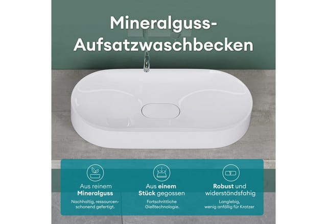 Mai&mai - Waschbecken Aufsatzwaschbecken Waschschale in weiß hochglanz aus Mineralguss inkl. Nano-Versiegelung Colossum826