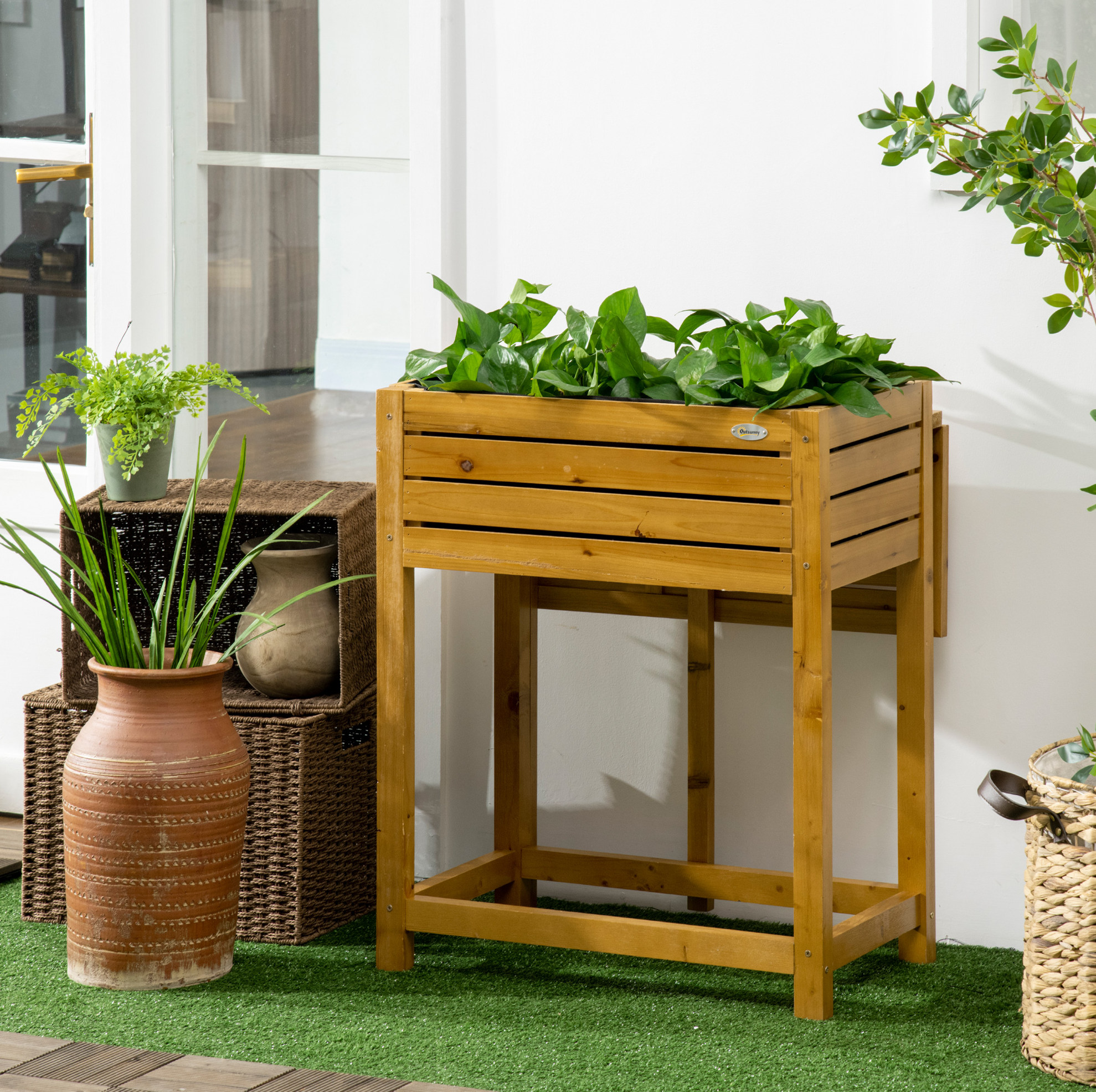 Erhöhtes Hochbeet Mit Klappbarer Arbeitsfläche, Braun Lackiertes Holz Havrya