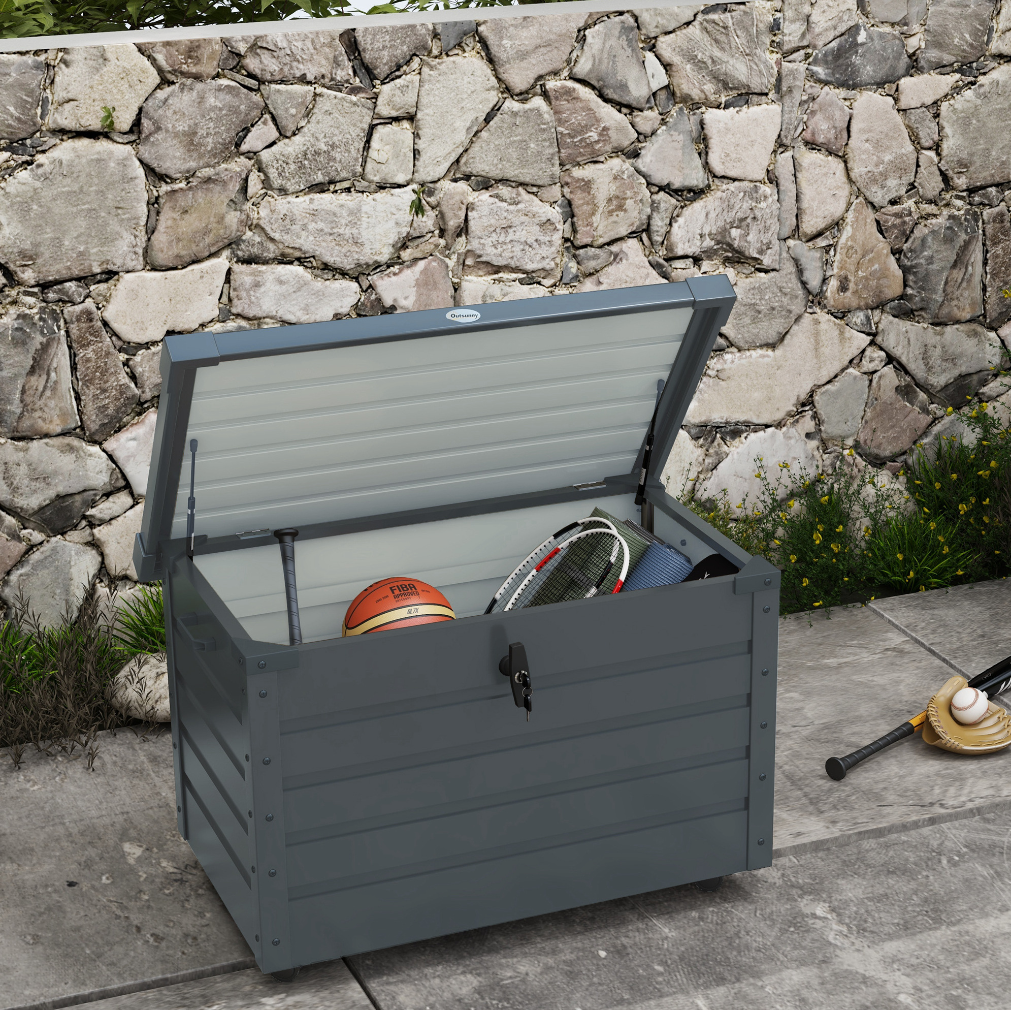 Garten-aufbewahrungsbox 295 L Aus Stahl, Rollen, Schloss, 100 X 62 X 65 Cm, Havrya