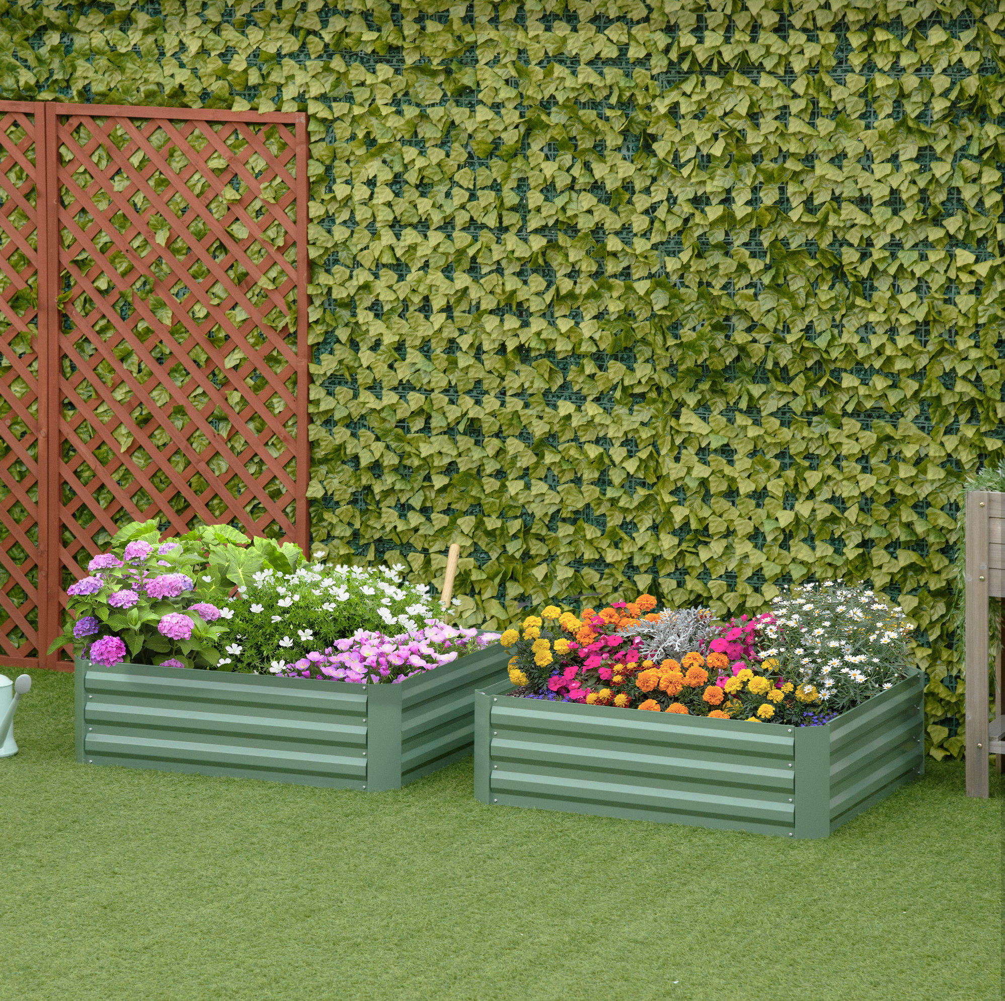 Hochbeet 2er-set, 100 X 100 X 30 Cm, Offener Boden, Verzinkter Stahl, Grün Havrya