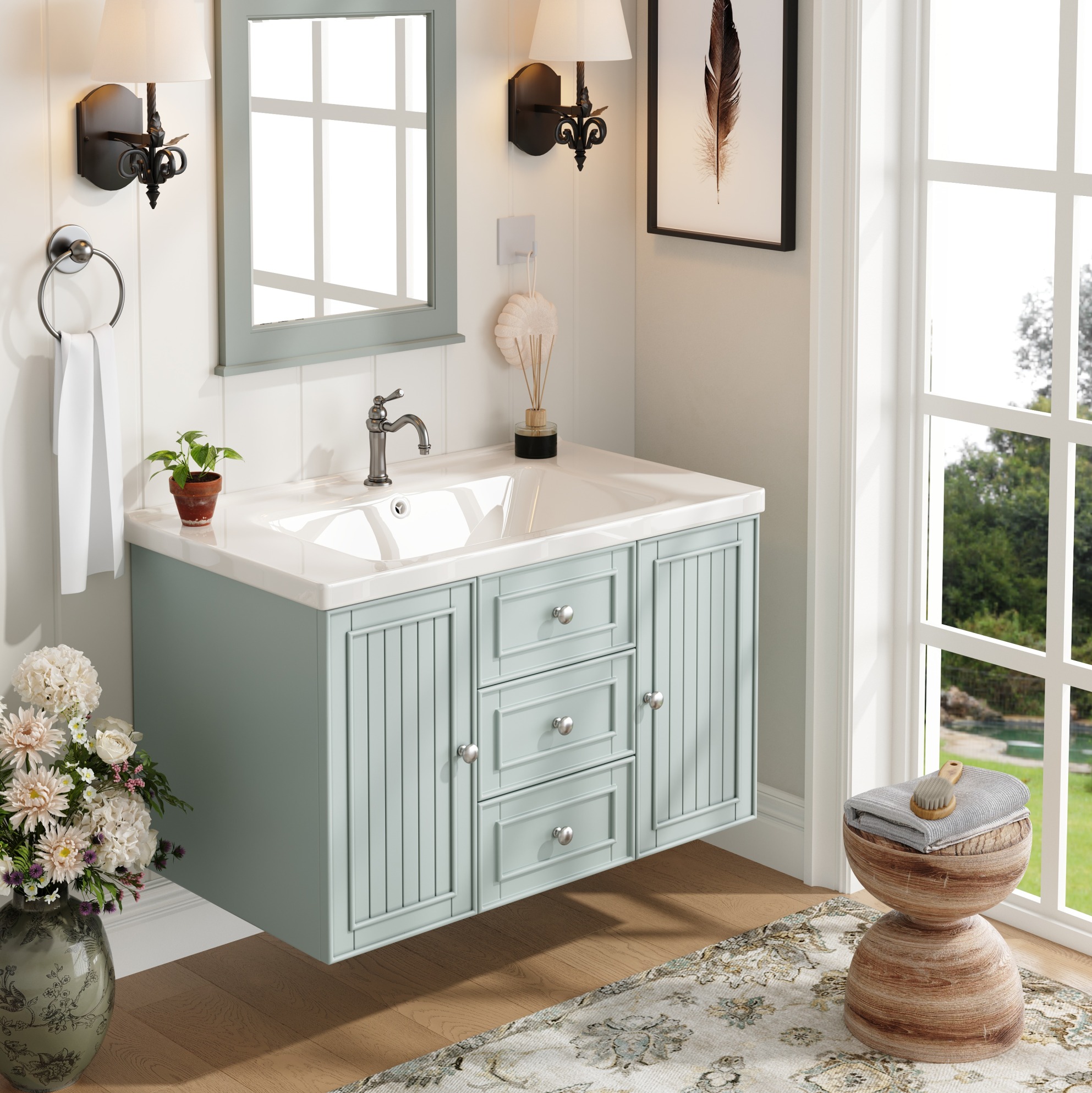 Hängender Badschrank Mit Keramikwaschbecken 78,5 X 46 X 46,8 Cm Grün Havrya