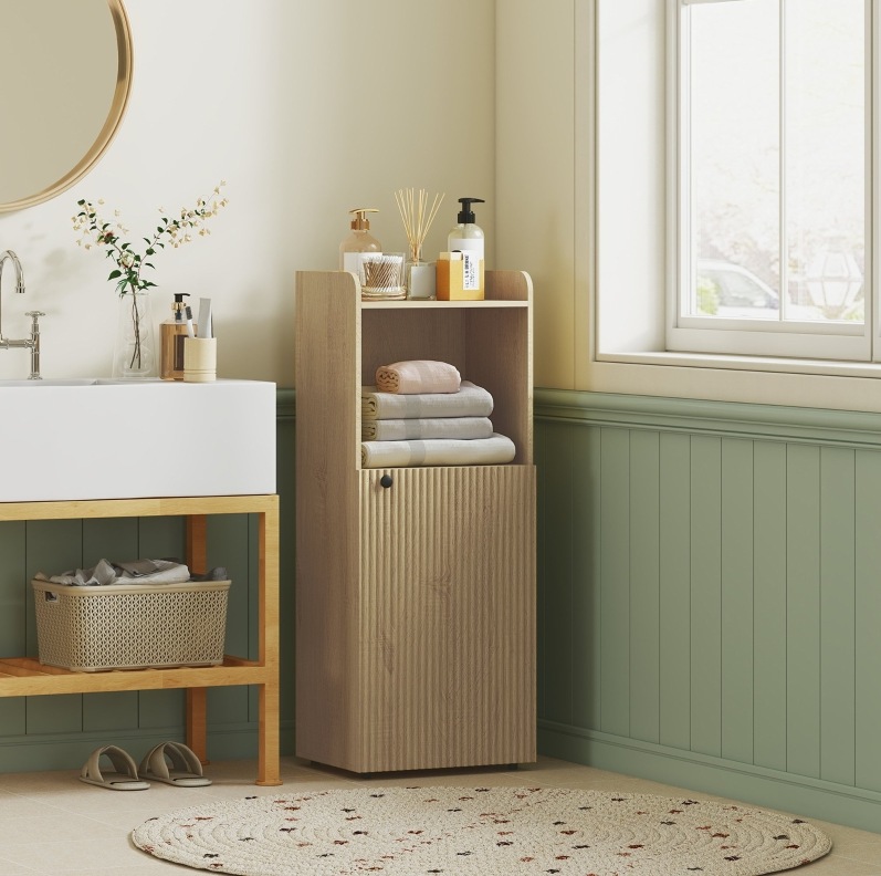 Schmaler Badezimmerschrank, 40 X 31 X 104 Cm, Verstellbarer Einlegeboden Havrya