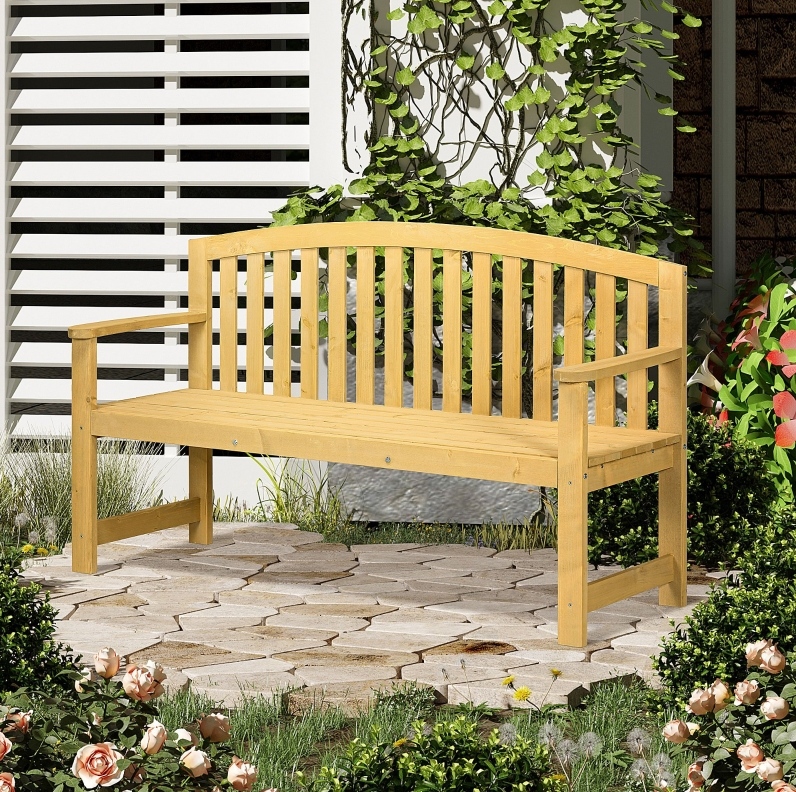 Havrya 2-sitzer Gartenbank Aus Holz Mit Rückenlehne Und Armlehnen, 240 Kg, 143 X 51 X 85 Cm, Orange