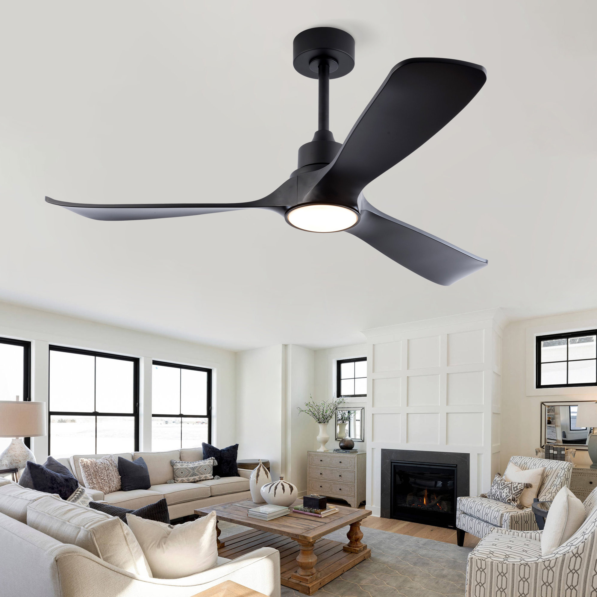 52-zoll-deckenventilator Mit Licht, Schwarz, Reversibler Dc-motor Havrya