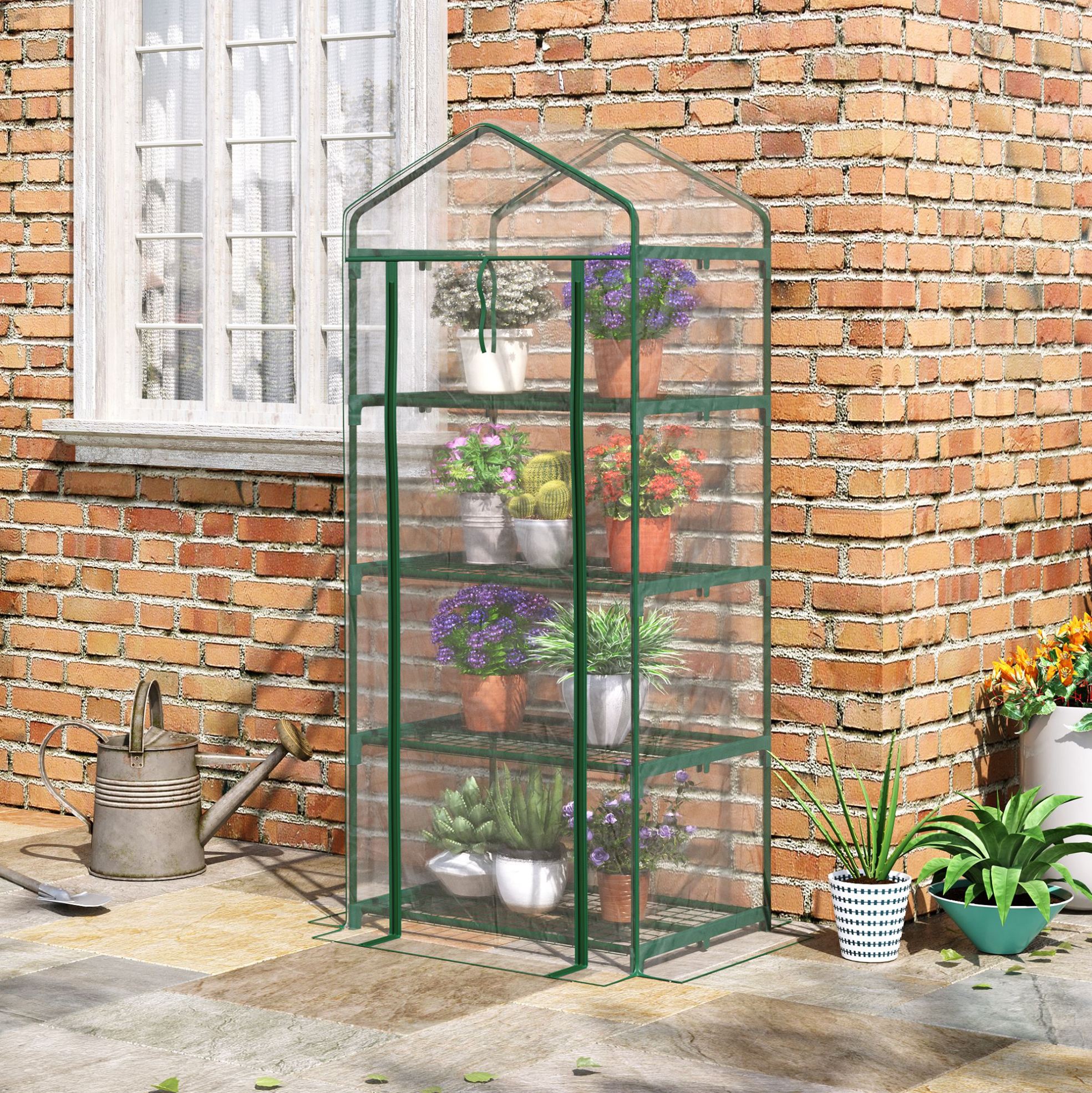 Tomaten-gewächshaus Aus Kunststoff Mit 4 Ablagen, 70 X 50 X 160 Cm, Grün Und Transparent Havrya