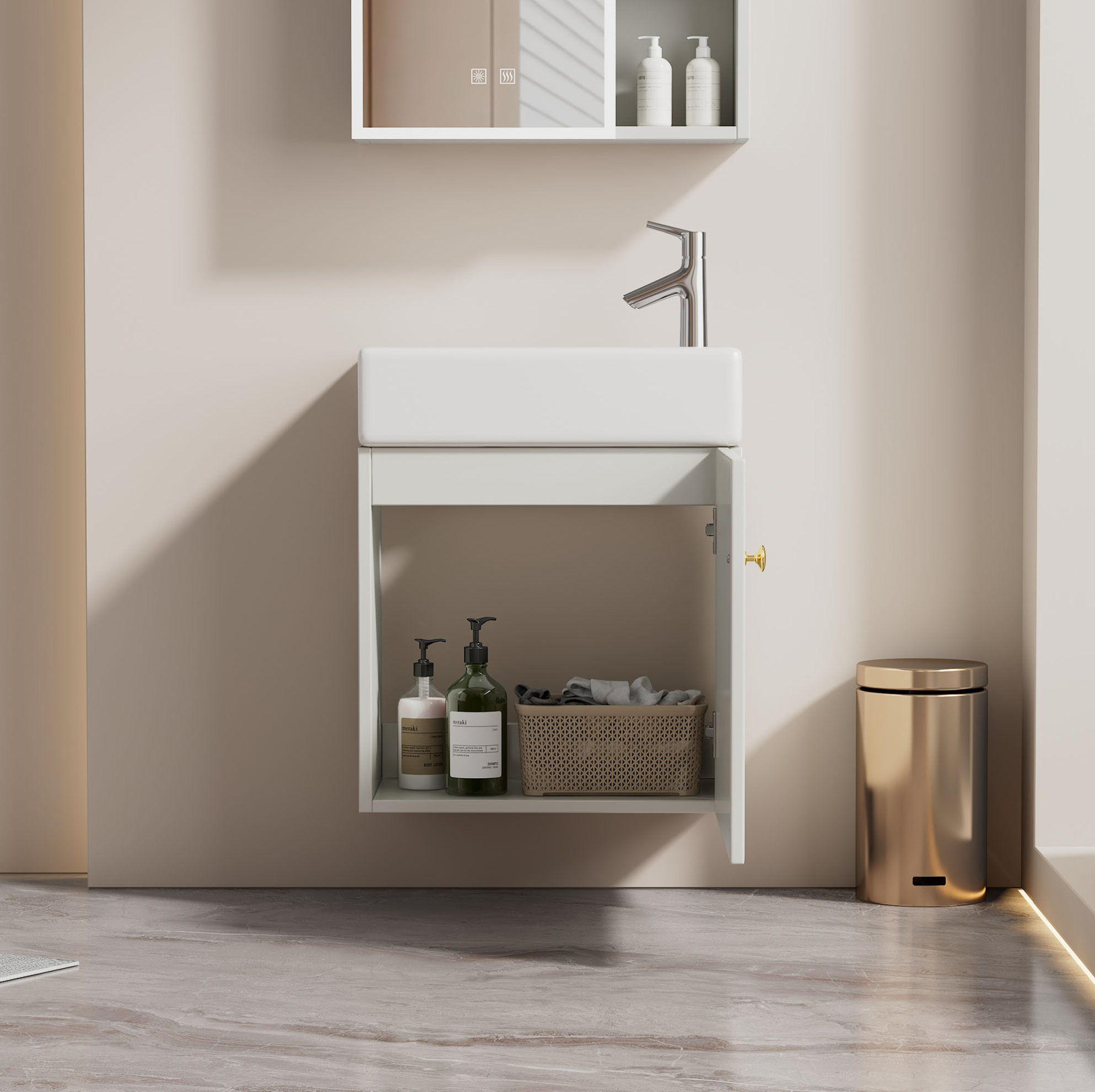 Wand-badezimmerschrank Mit Waschbecken 46,5 Cm Aus Weißem Mdf Havrya