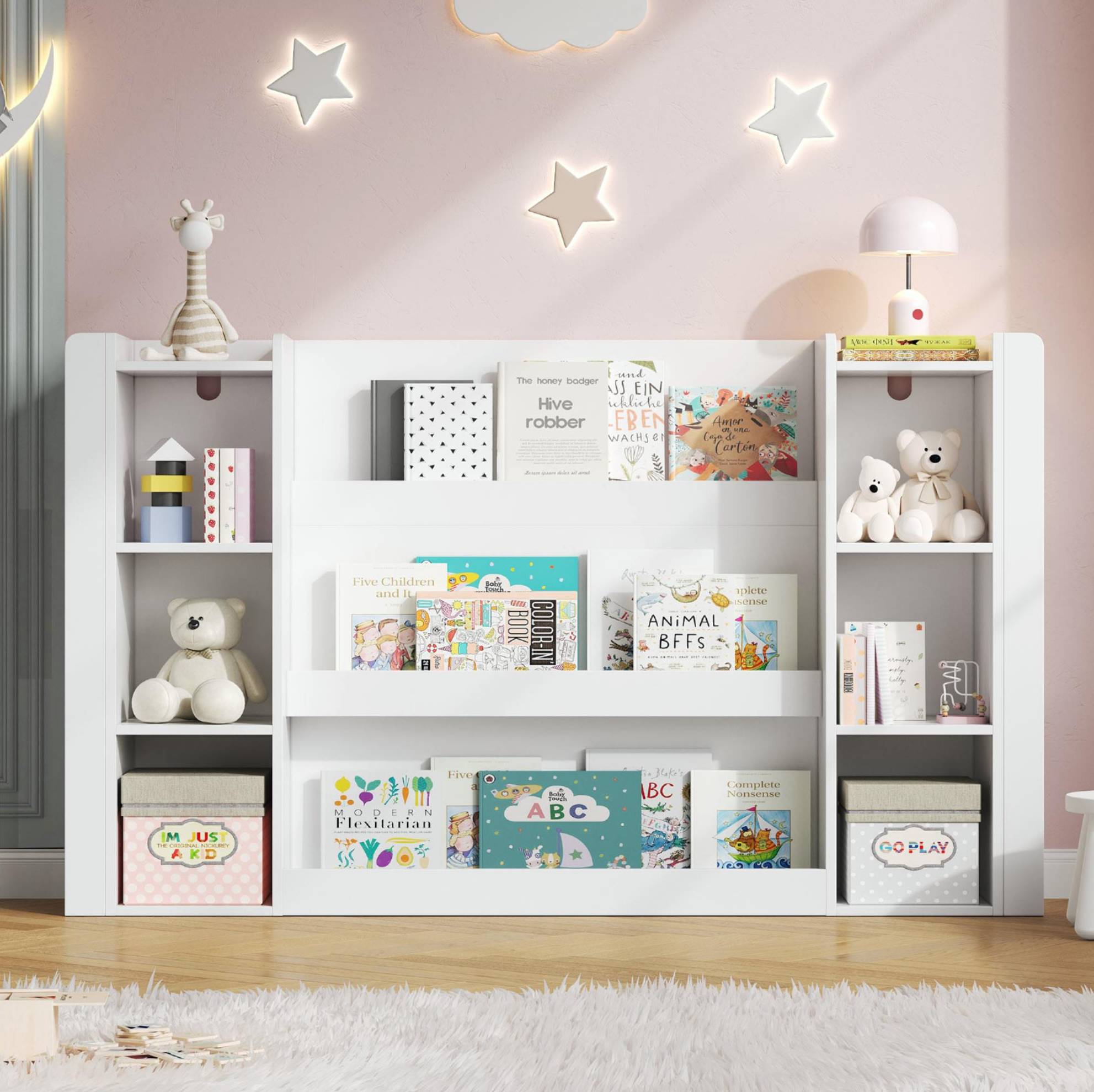 Kinderbücherregal Mit Stauraum, Weiß, 140 X 30 X 95 Cm Havrya