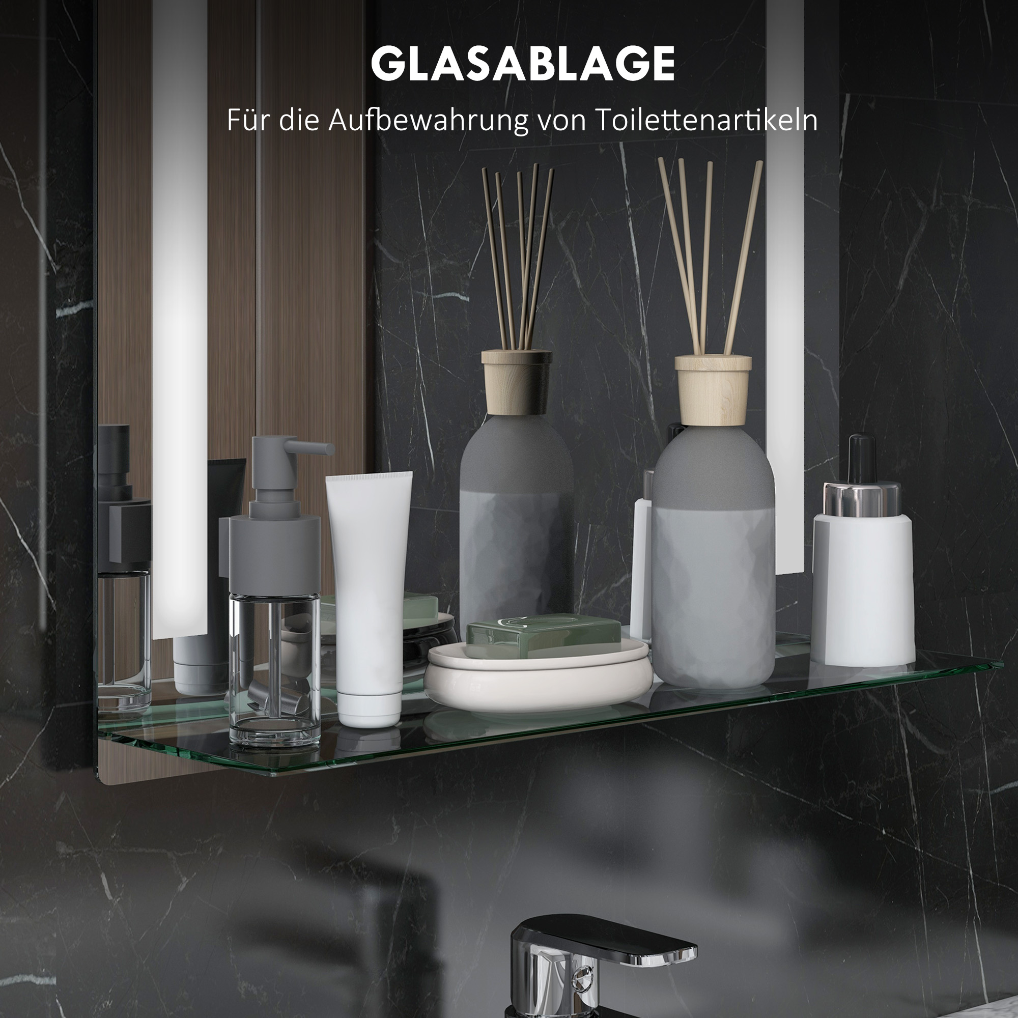 Badezimmerspiegel Mit Led-hintergrundbeleuchtung, Elegant Und Hochwertig, Glas, Aluminium, Kunststoff, 50 X 12 X 70 Cm.