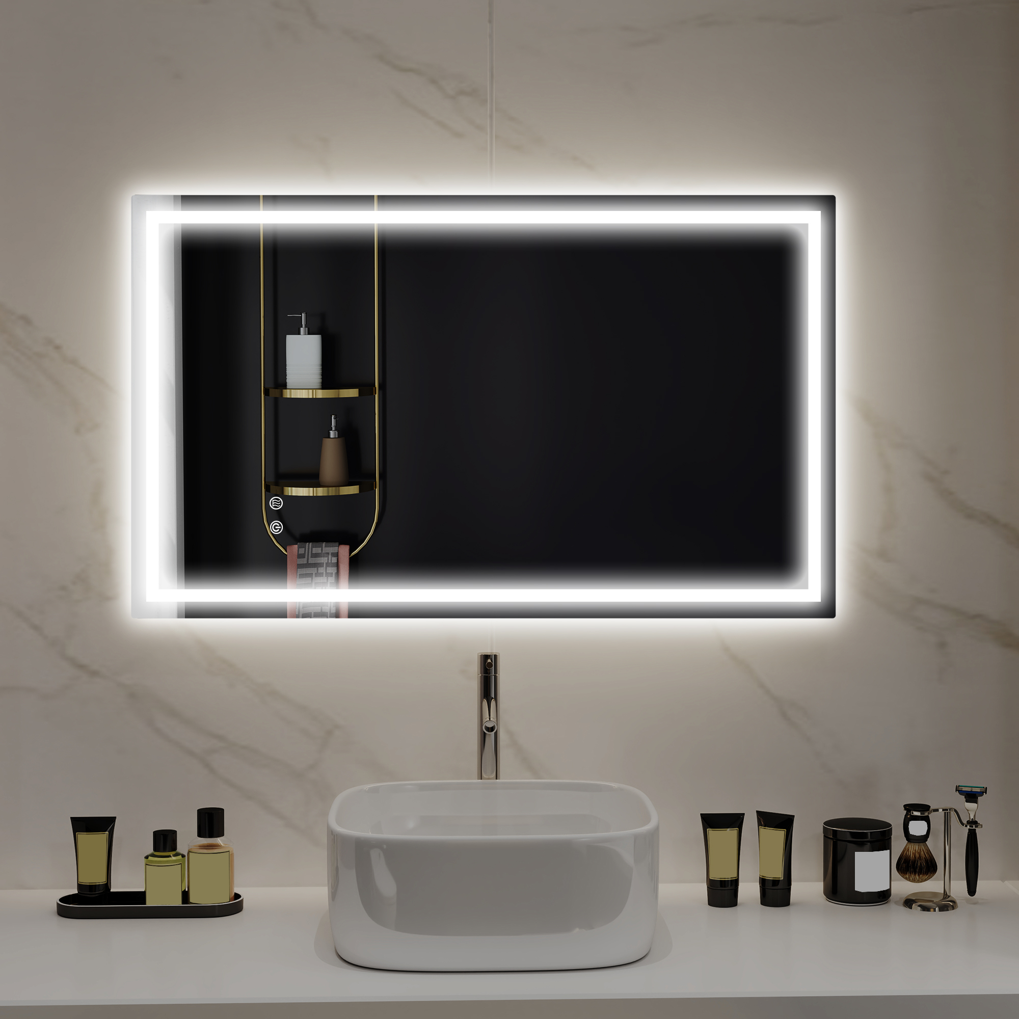 Led-beleuchteter Wandbadezimmerspiegel Mit Touch-schalter, 3-farbige Beleuchtung, 80 X 100 Cm