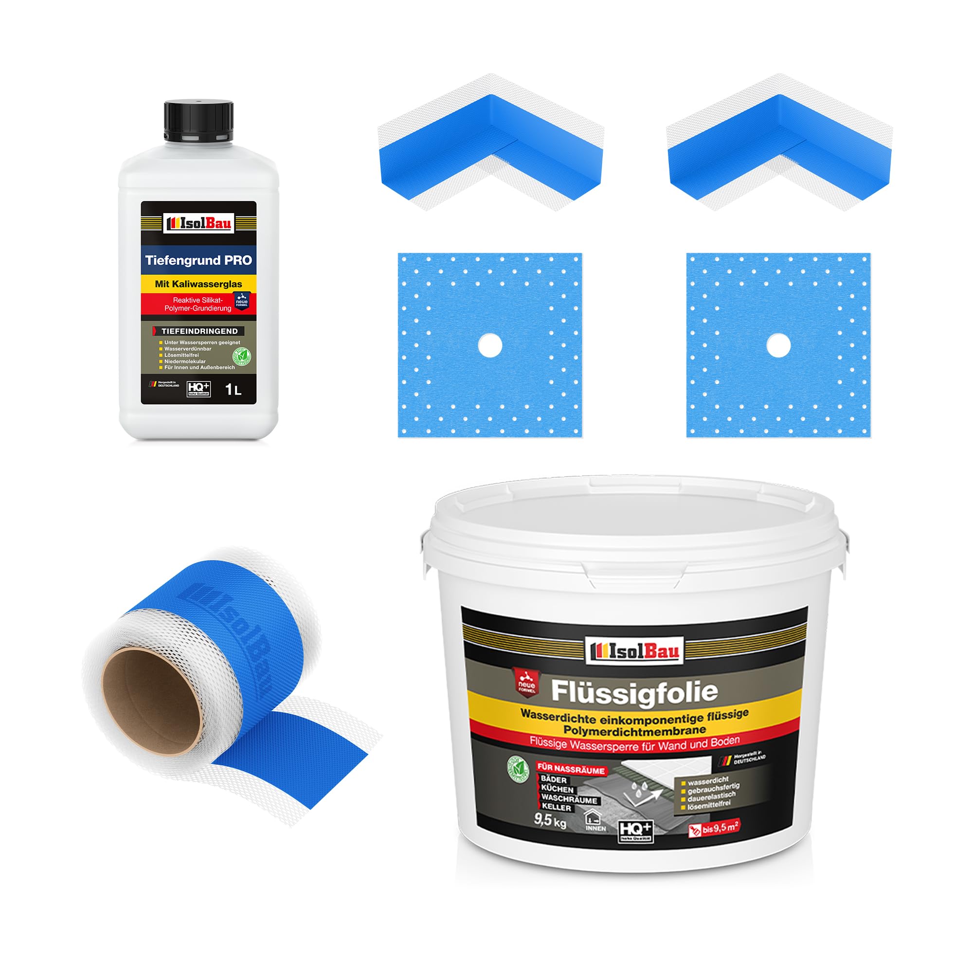 Dichtset Dusche Flüssigfolie 9,5 Kg Abdichtset Bad Dichtband Duschelement Set