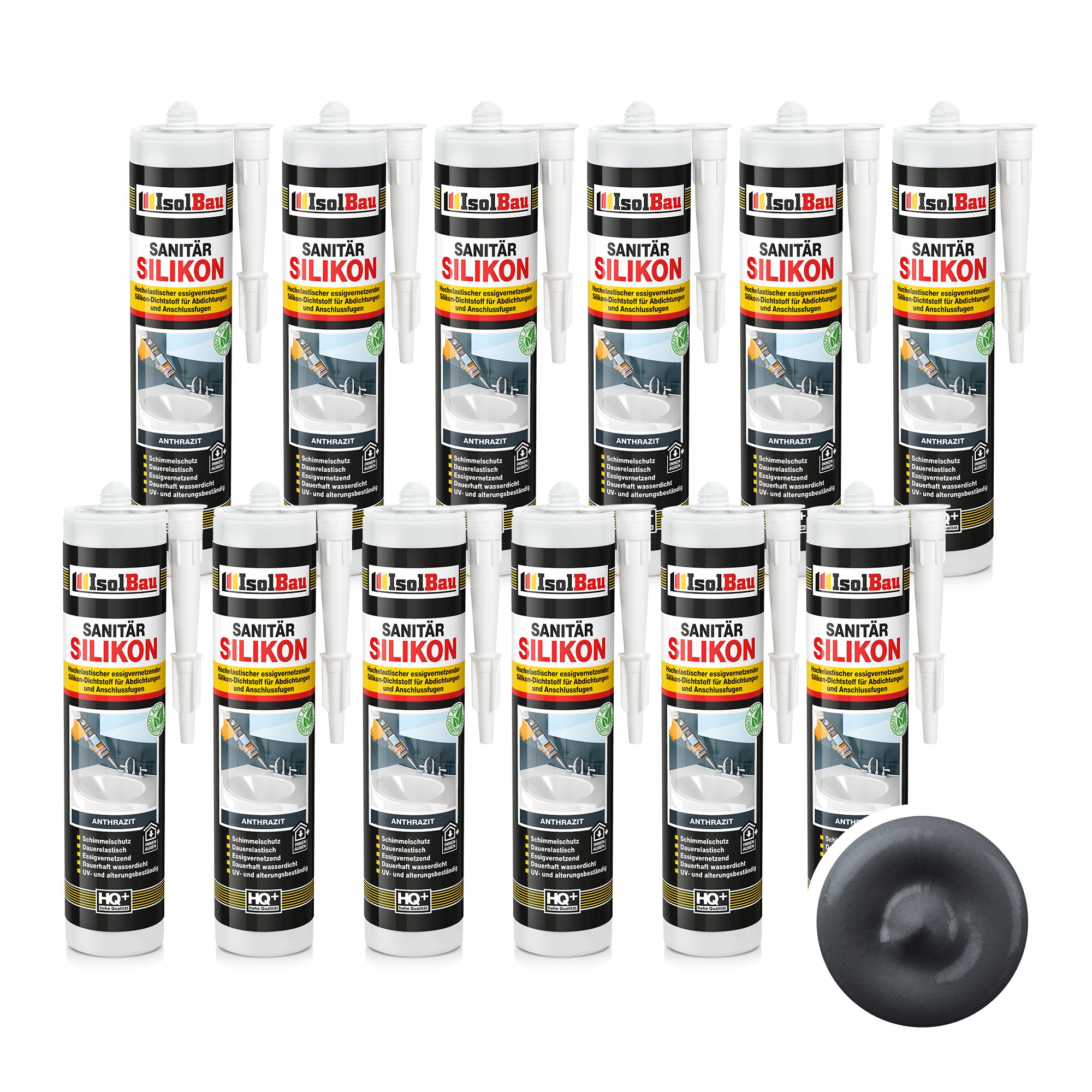 Sanitär Silikon Anthrazit 12 X 300 Ml Kleber Dusche Küche Abdichten Dichtstoff