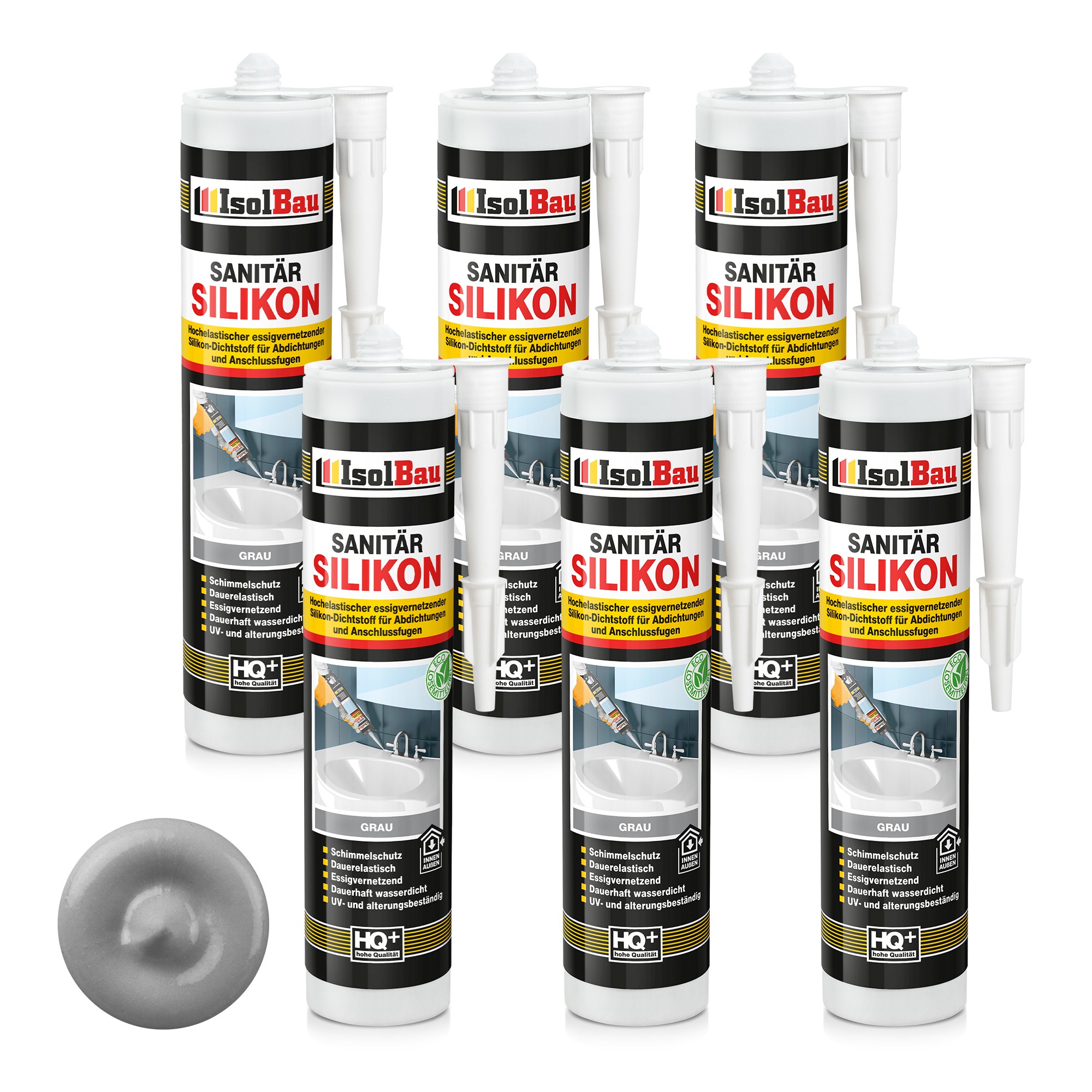Sanitär Silikon Grau 6 X 300 Ml Dichtstoff Abdichten Küche Dusche Bad Kleben