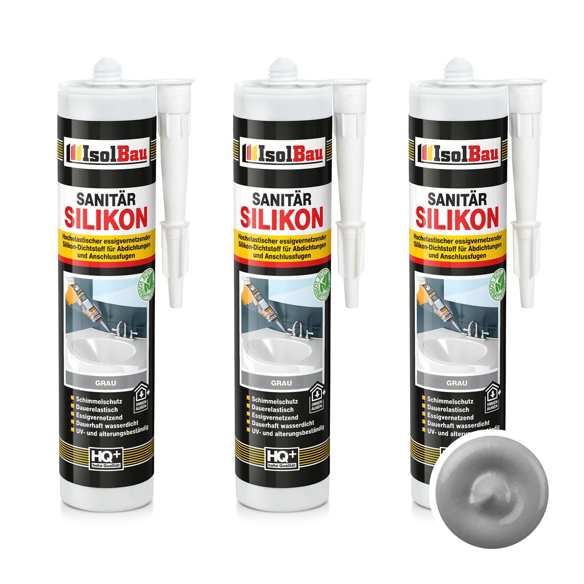 Sanitär Silikon Grau 3 X 300 Ml Dichtstoff Dusche Abdichten Bad Kleben Küche