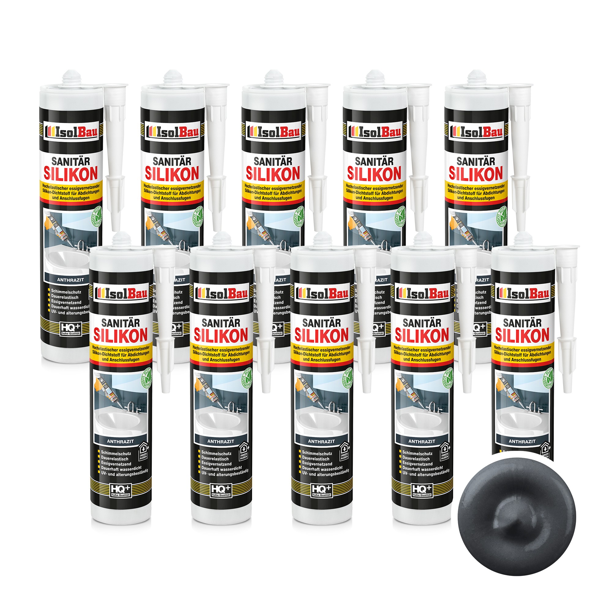Sanitär Silikon Anthrazit 10 X 300 Ml Kleber Dichtstoff Dusche Küche Abdichten