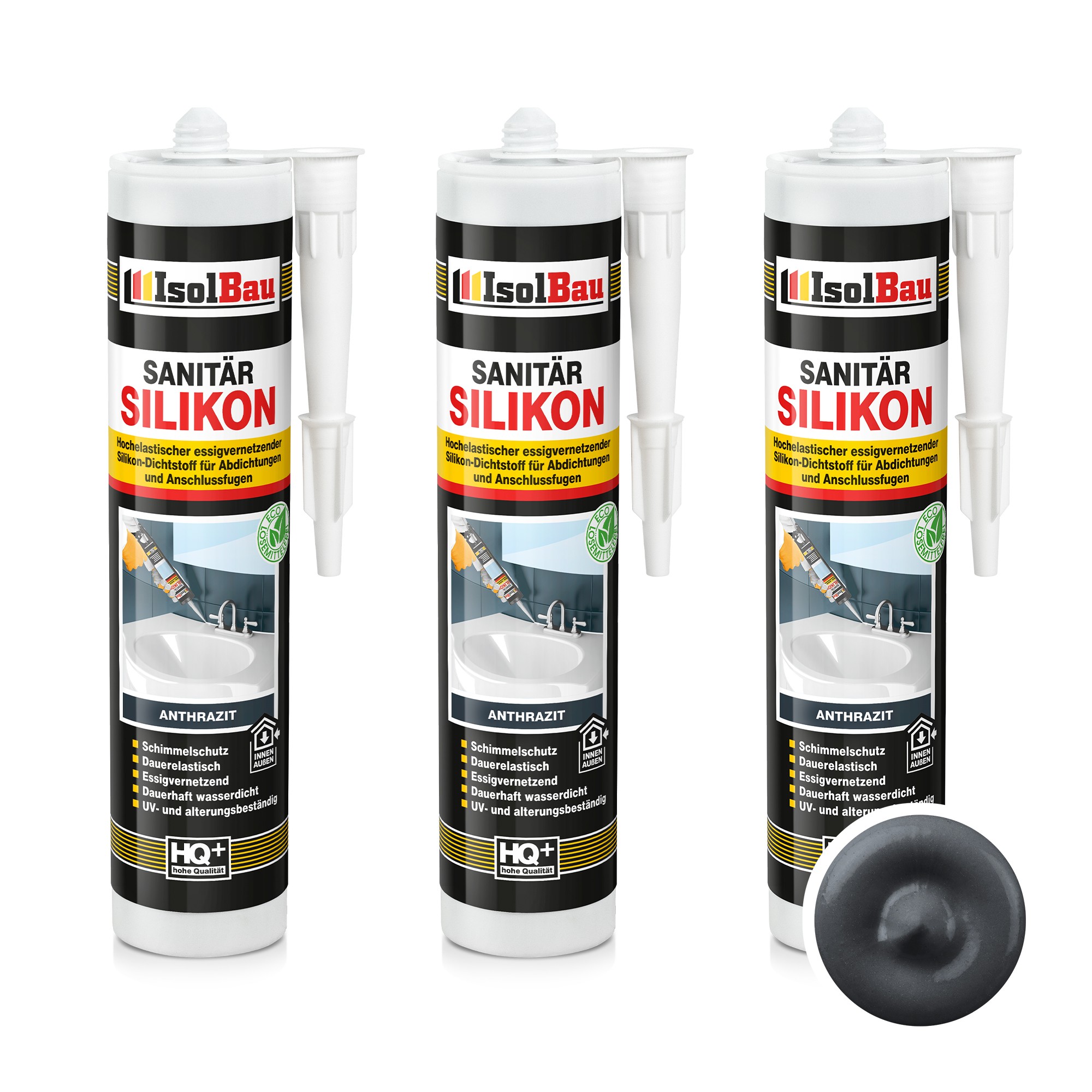 Sanitär Silikon Anthrazit 3 X 300 Ml Dichtstoff Abdichten Kleben Dusche Küche