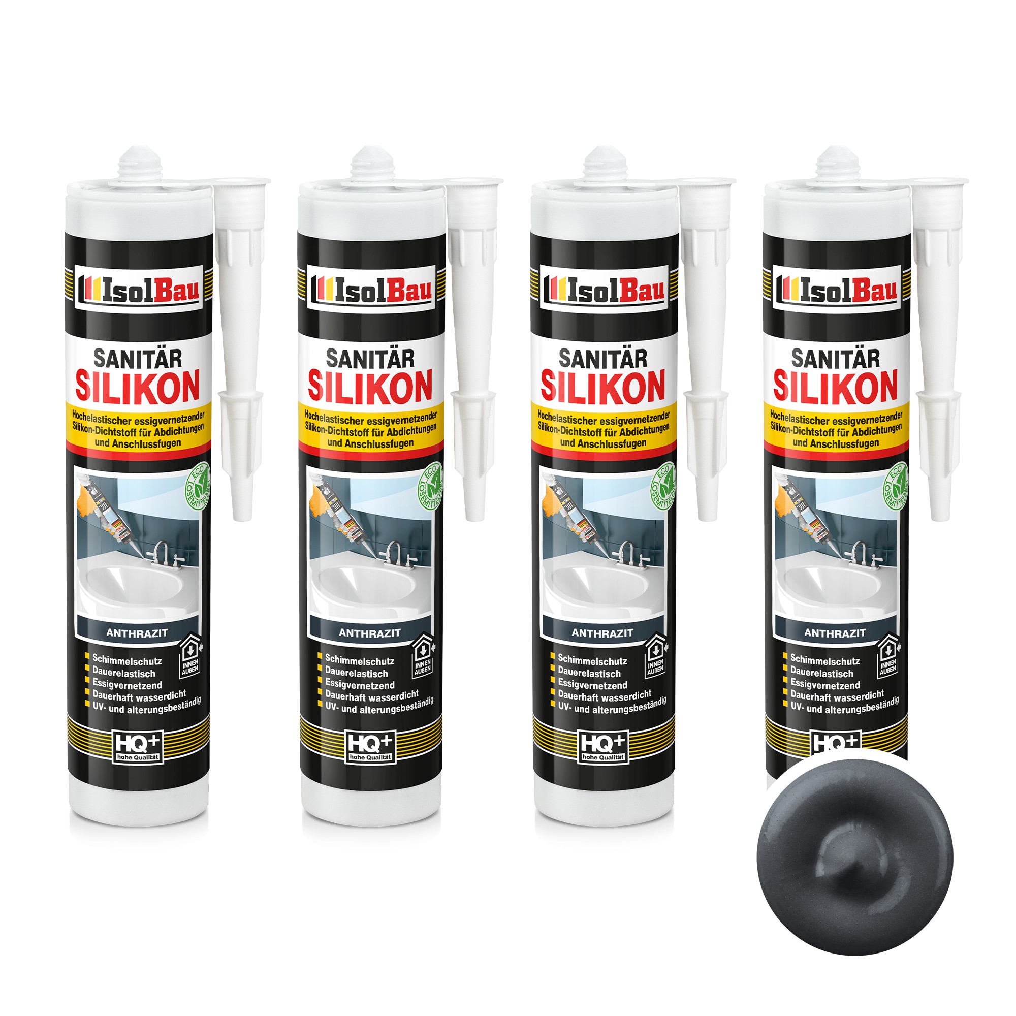 Sanitär Silikon Anthrazit 4 X 300 Ml Dichtstoff Abdichten Dusche Küche Kleber