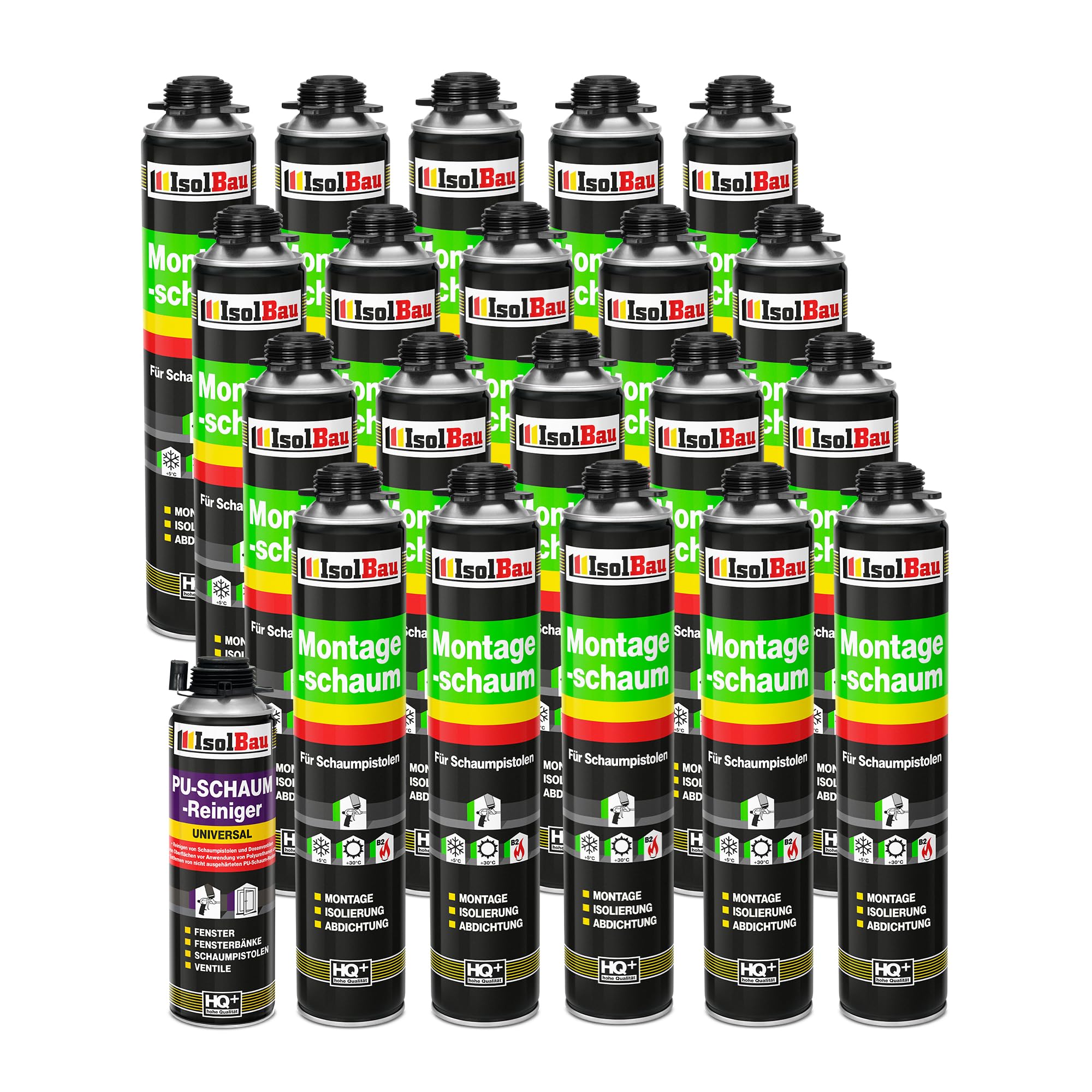Pistolenschaum Montageschaum Bauschaum 20 X 750ml + 1 X Pu-reiniger 500ml Set