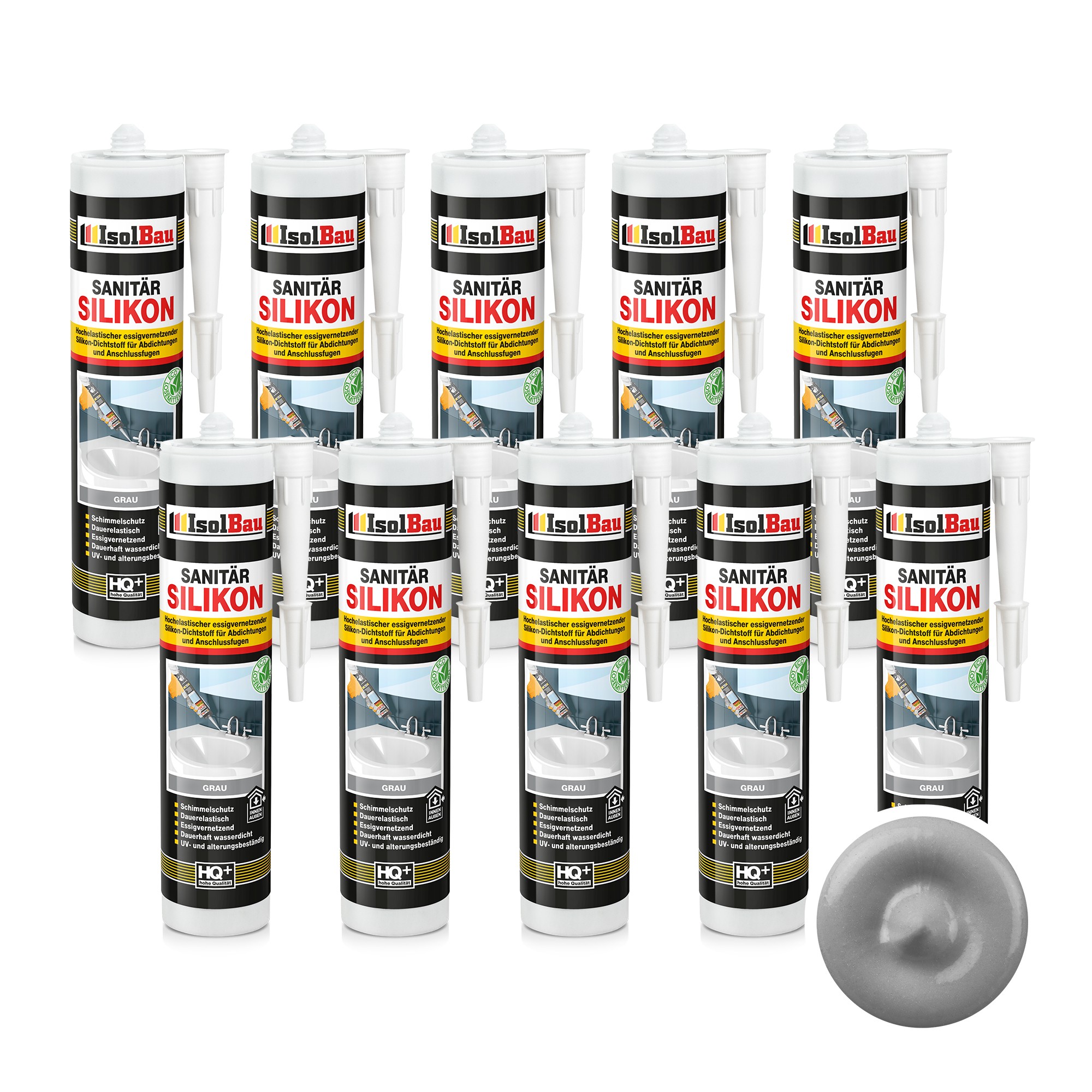 Sanitär Silikon Grau 10 X 300 Ml Dichtstoff Abdichten Bad Kleben Küche Dusche